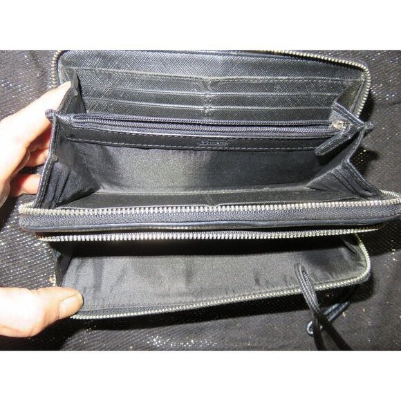 Coach Black Pebbled Leather Double Zip Around Accordion Continental Long Wallet - Picture 8 of 11